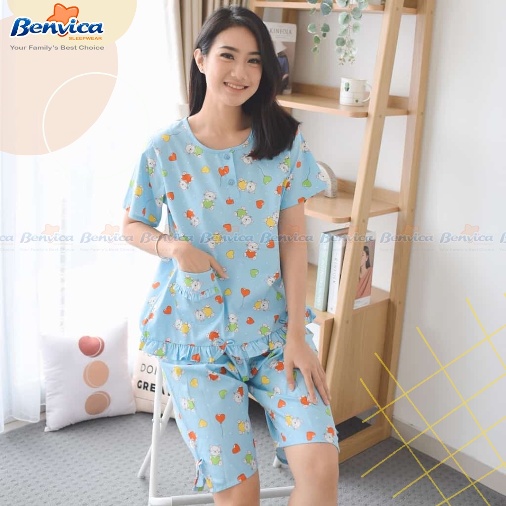 BAJU TIDUR CELANA PENDEK KATUN (3/4) SUNLY ADEM PREMIUM BANYAK MOTIF