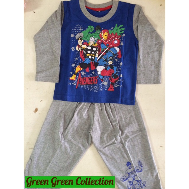 Piyama/Setelan kaos anak avengers Blue-Gray Long