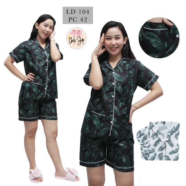 Baju Tidur Piyama Wanita/Cewek Pajamas Dewasa Katun Motif Coco Daun Hp