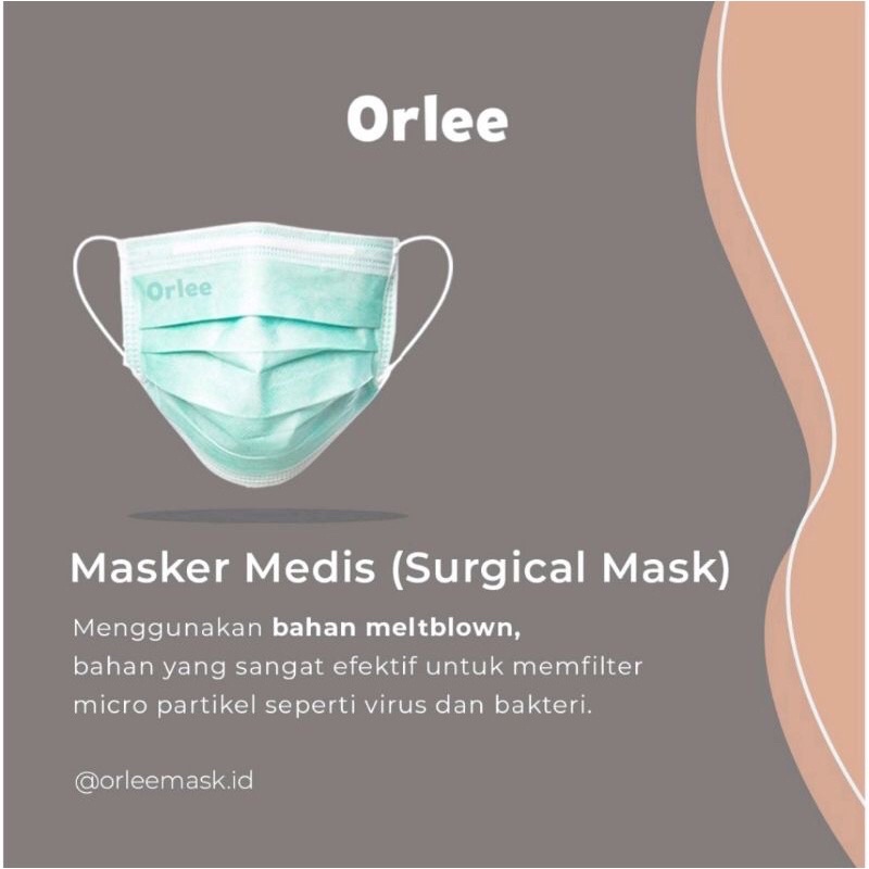 Masker MEDIS 3ply 3 ply Orlee Surgical Hijau Green Earloop Kemenkes BFE 95% MEDICAL