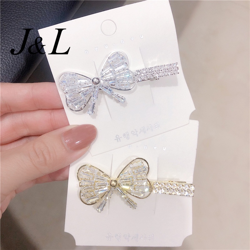 Popular Style Women Hair Accessories Korean Alloy Rhinestone Zircon Heart  Bowknot Hair Clip