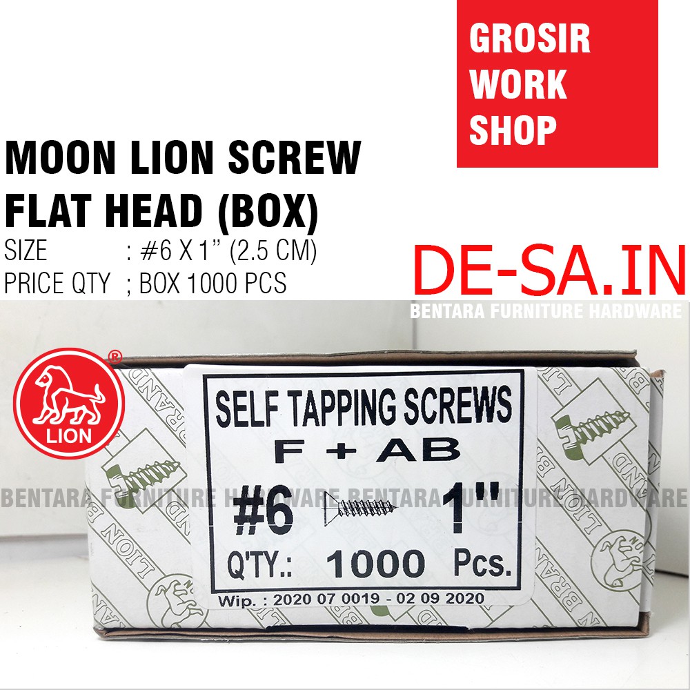 (GROSIR) #6x25 MM Moon Lion Box 1000 PCS Skrup Tapping Screw  (Sekrup Lion #6 X 1&quot;) (WORKSHOP)