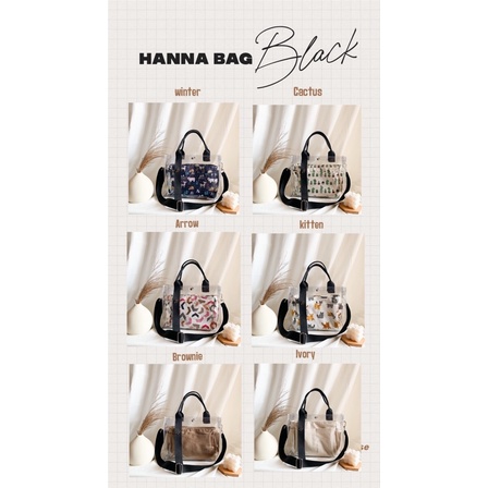 Ready Hanna Bag Black (free custom name + pin) tas kanvas pvc selempang wanita hampers christmas