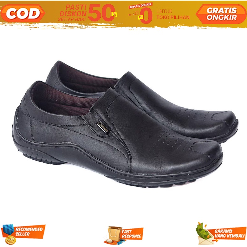Sepatu Selop Pria Kulit Asli Casual Loafers Sol TPR Rubber Anti Slip Ori Import - Spatu Tanpa Tali O