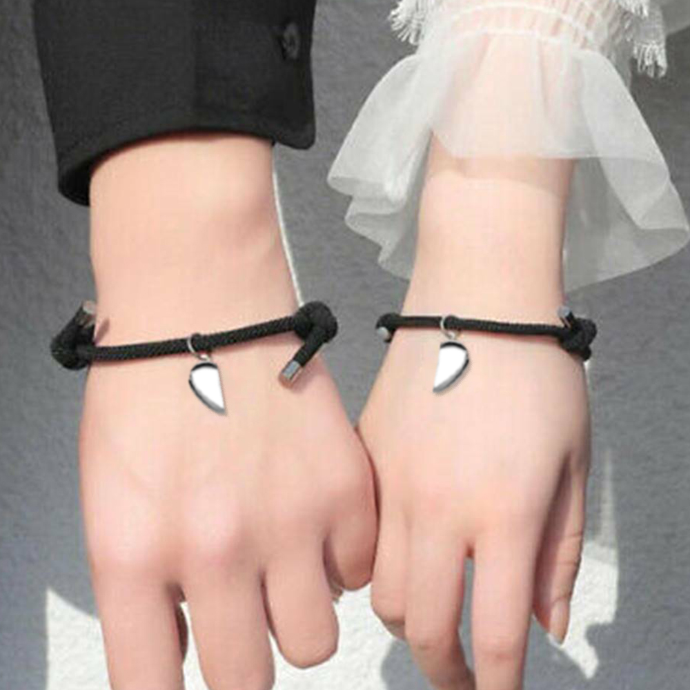 2Pcs Set Gelang Tali Magnet Pria Wanita Teman Pasangan Gadis Hitam Couple