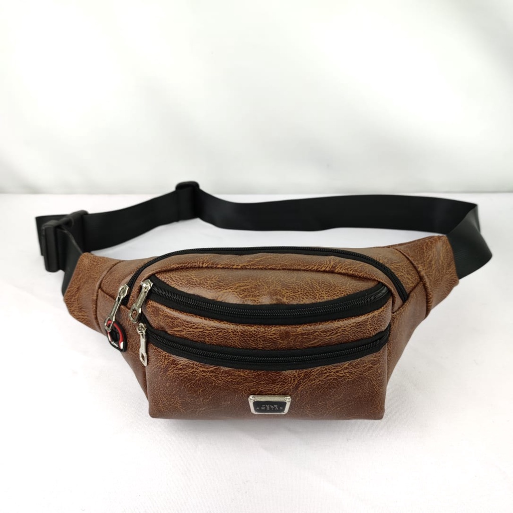 Tas Pria Tas Pinggang Waistbag Kulit PU Laether Original Polo Amstar Tas selempang pria waterproof