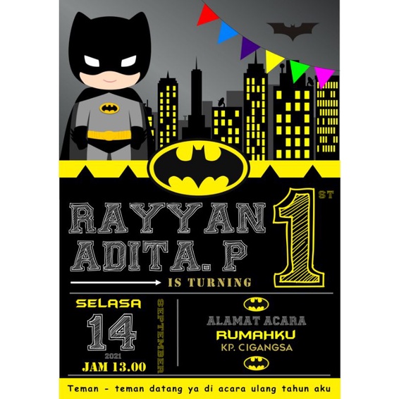 Birthday Invitation / Undangan Ulang Tahun Tema Batman 2 (include plastik)
