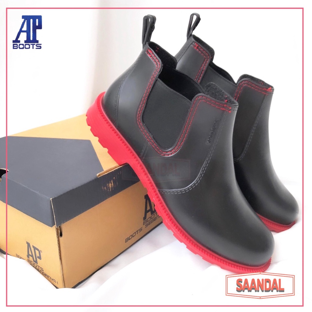 Sepatu Boots Pendek AP Hobby &amp; Work Hitam Merah Pria Wanita Anak (BISA SATUAN COD)