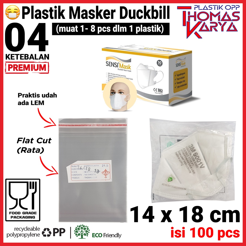Plastik OPP Lem 14x18 TEBAL isi 100 Kantong Bening Kemasan Masker Duckbill Roti Makanan Bakery Pastr