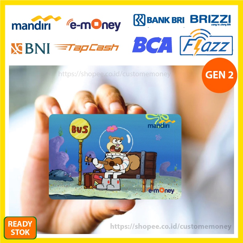 KARTU EMONEY ANIME SANDY CHEEKS SPONGEBOB ETOLL E-MONEY MANDIRI FLAZZ BCA GEN 2 TAPCASH BRIZZI - 1 SISI