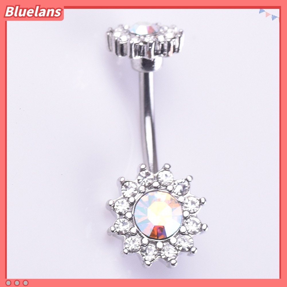 Bluelans Sexy Women Dual Floral Shiny Rhinestone Barbell Navel Ring Body Piercing Jewelry