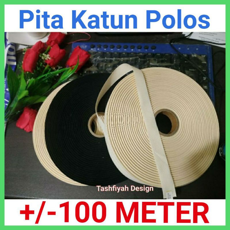 

Pita Label Katun Roll Polos Halus 1 2 3 cm 2.5cm Cream