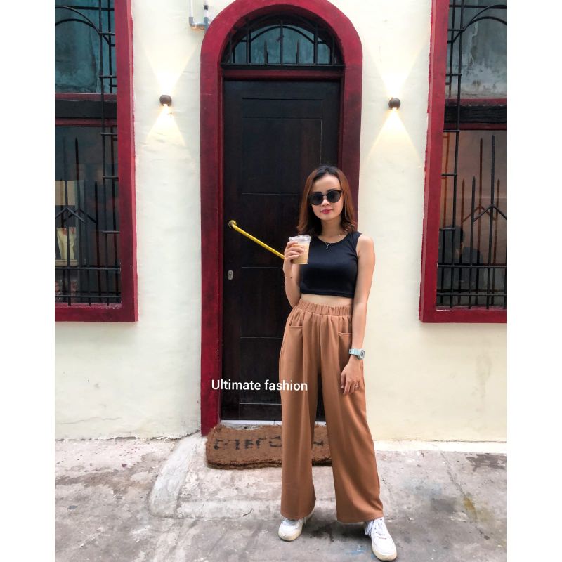 Celana Kulot Loose Pants Knit Korea Cullote Highwaist HW Wanita Import Premium Model Korea Kekinian Real Pict 0841 Cindy