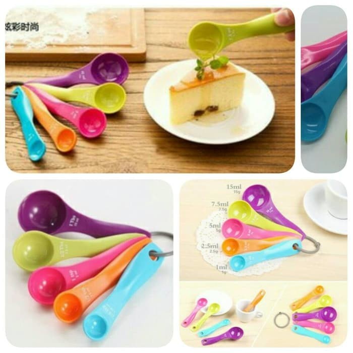 Sendok Takar Plastik (1 Set Isi 5) - Plastic Measuring Spoons / Sendok Takar Plastik / sendok timbangan kue Sendok ukur Set / Sendok Timbangan / Sendok Takar / Sendok Takaran Cup Gram Kue Sendok Takar Bumbu 5 in 1 Set Ukuran ml Mililiter Liter