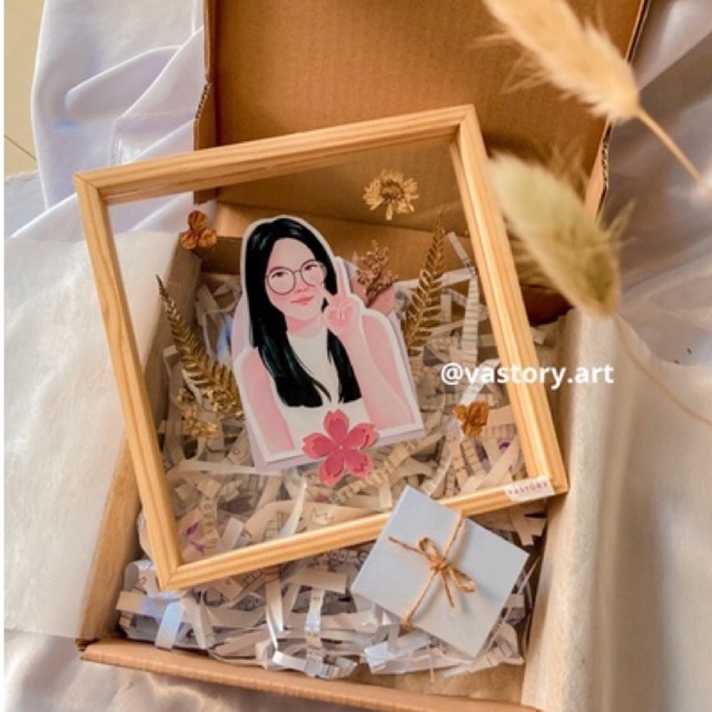 CUSTOM 3D PIGURA Bunga kering Double akrilik | Illustrasi | GIFT BOX SET/ HAMPERS