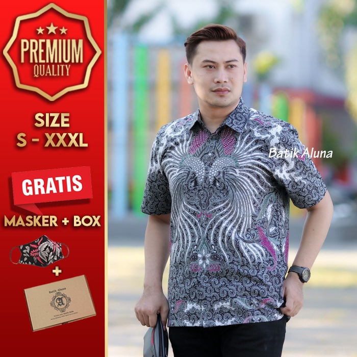 BAJU KEMEJA BATIK PRIA LENGAN PENDEK BATIK ALUNA PREMIUM ATASAN TRADISIONAL COWOK COWO LAKI MEWAH MA