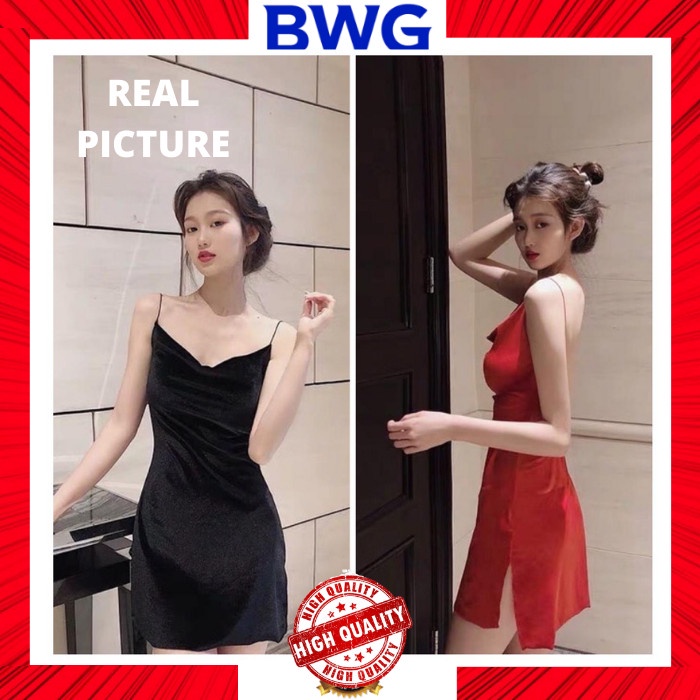 TERLARIS  KOREAN MINI DRESS VELVET DRESS KOREA SEXY DRESS TERUSAN WANITA BLUDRU - Hitam, XS Bahan : 