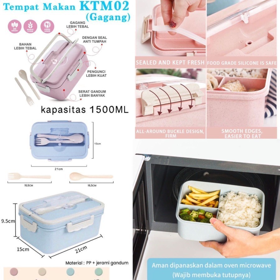 Lunch Box Set Jerami Gandum I Kotak Makan 3 Sekat Premium KTM-02