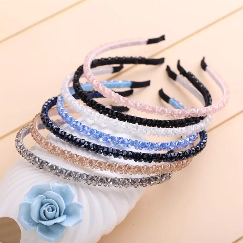 READY !! Bando Crystal Korea Mutiara Mote dengan Krystal Blink Blink Girly Retro - Premium Korean Style