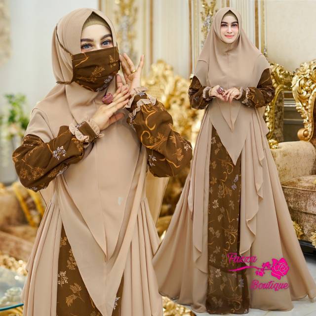 Gamis Aisah Syari Satu Set Full Ceruty Baby Doll Original Fazza Boutique