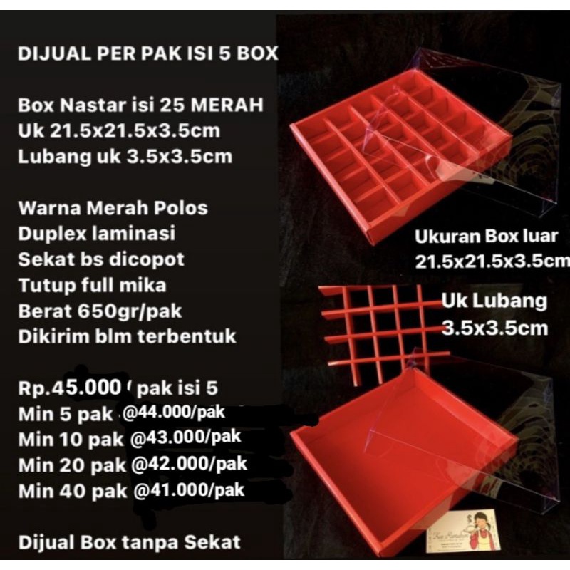 

RB Box Nastar isi 25 warna Merah Dijual per pak isi 5 box