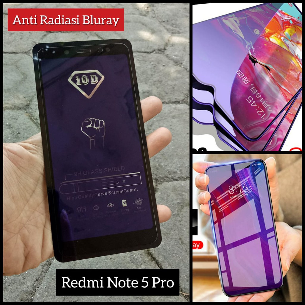 Tempered Glass 10D Redmi Note 5 Pro 5+ Anti Radiasi Blue Ray UV Protection
