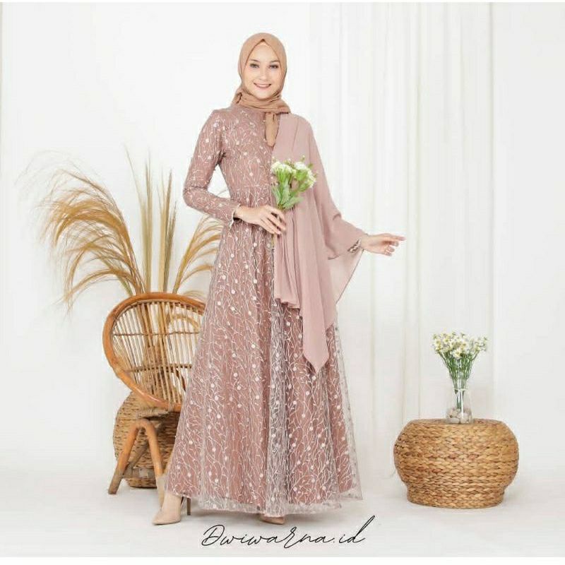 GAUN MUSLIMAH - GAUN PESTA - GAUN FULL BROKAT - DRESS TERKINI - GAMIS MODEL TERBARU - PASMINA