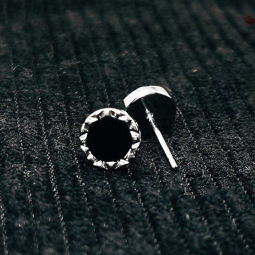 Mxbeauty Anting Tusuk Batu Akik Hitam Kepribadian Trendi Batu Pasir Ungu Halus Alloy Hip Hop Earrings Untuk Pria