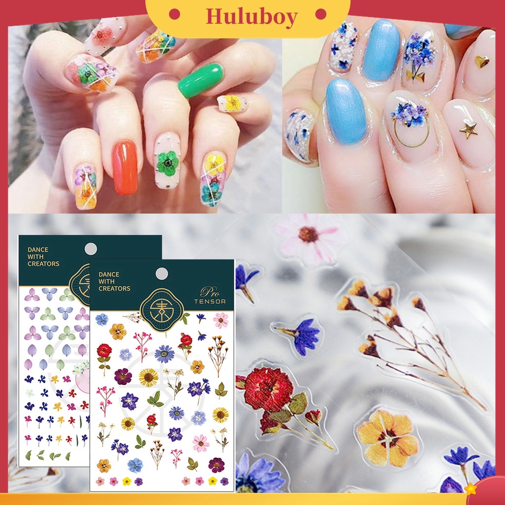 Huluboy Huluboy♡ Stiker Kuku 3D Motif Bunga Warna-Warni Untuk Manicure