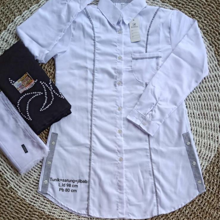 [Art. 1229] Baju Santri Putri | Tunik Santri Putri Toyobo Putih Polos | Tunik Santriwati | Atasan Sa