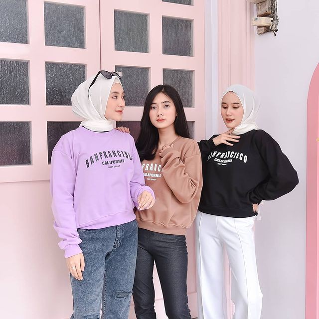 Sweater Crop Sanfransisco - Allsize - Bahan Fleece - Wanita