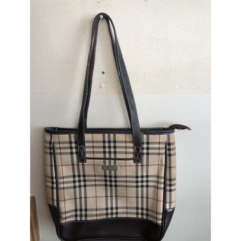 Tote Bag Tas Coklat Motif Kotak Preloved