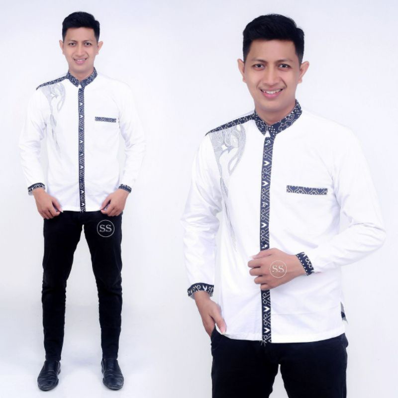 Kemeja Koko Fashion Pria Putih kombinasi