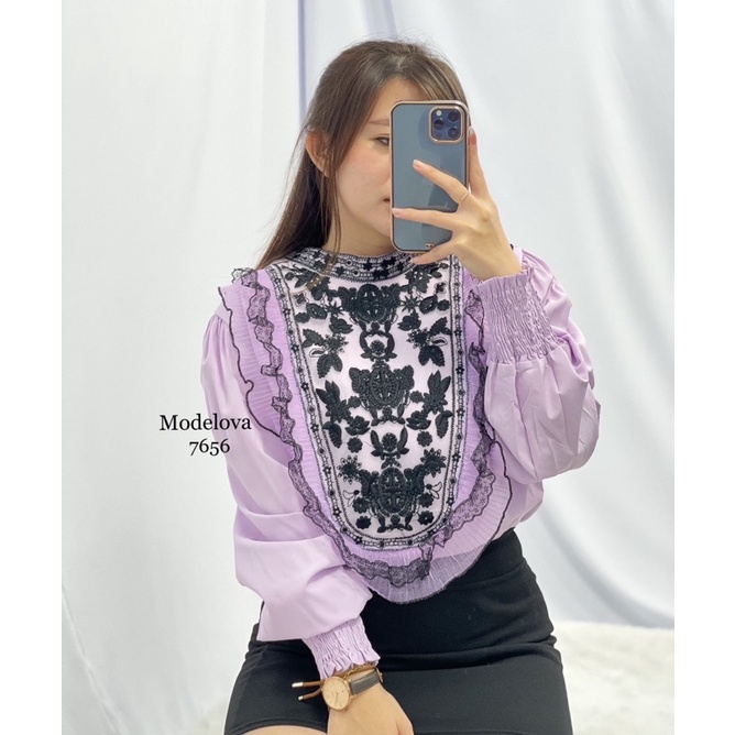 MDLV ~ 7656 STELLY EMBROIDERED TOP ATASAN LENGAN PANJANG CEWEK FASHION IMPORT WANITA