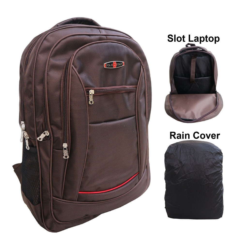 Tas Ransel Desain Polo Coklat Kerja Sekolah Kuliah Elegan Murah Awet