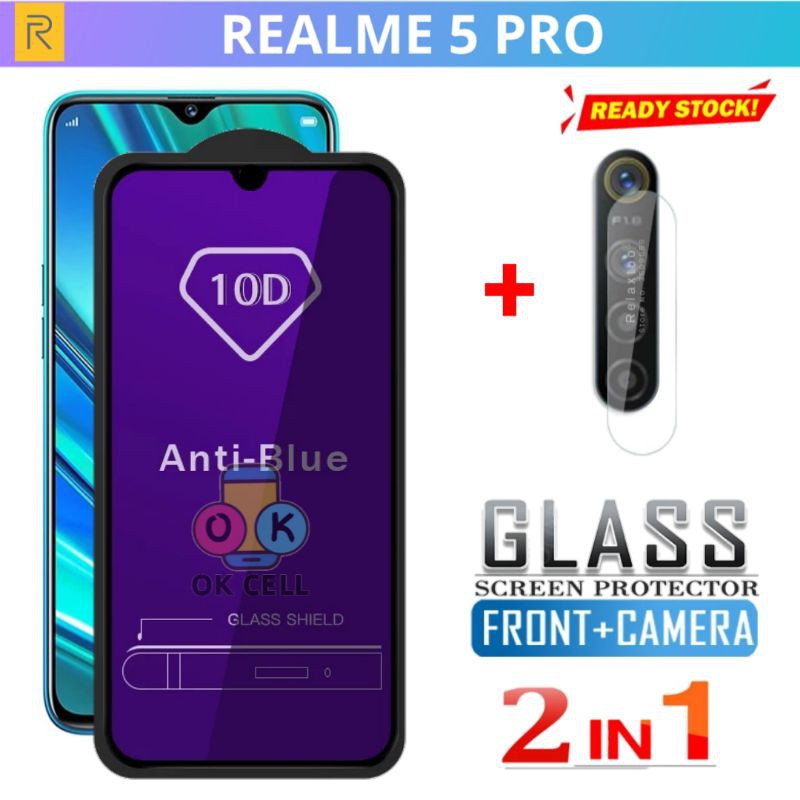 2in1- Tempered Glass Anti Blue Light Realme 5 Pro - Tg Anti Gores Blue Radiasi Realmi 5Pro Premium