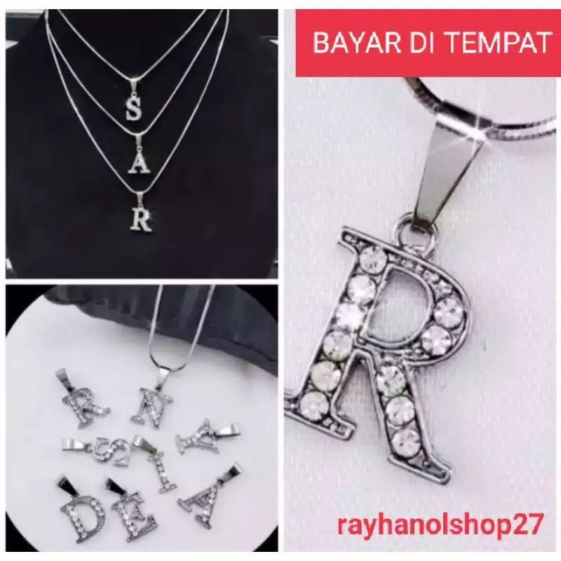 KALUNG TAITANIM LIONTIM ABJAD NAMA A - Z permata / Kalung Wanita anak berlian silver