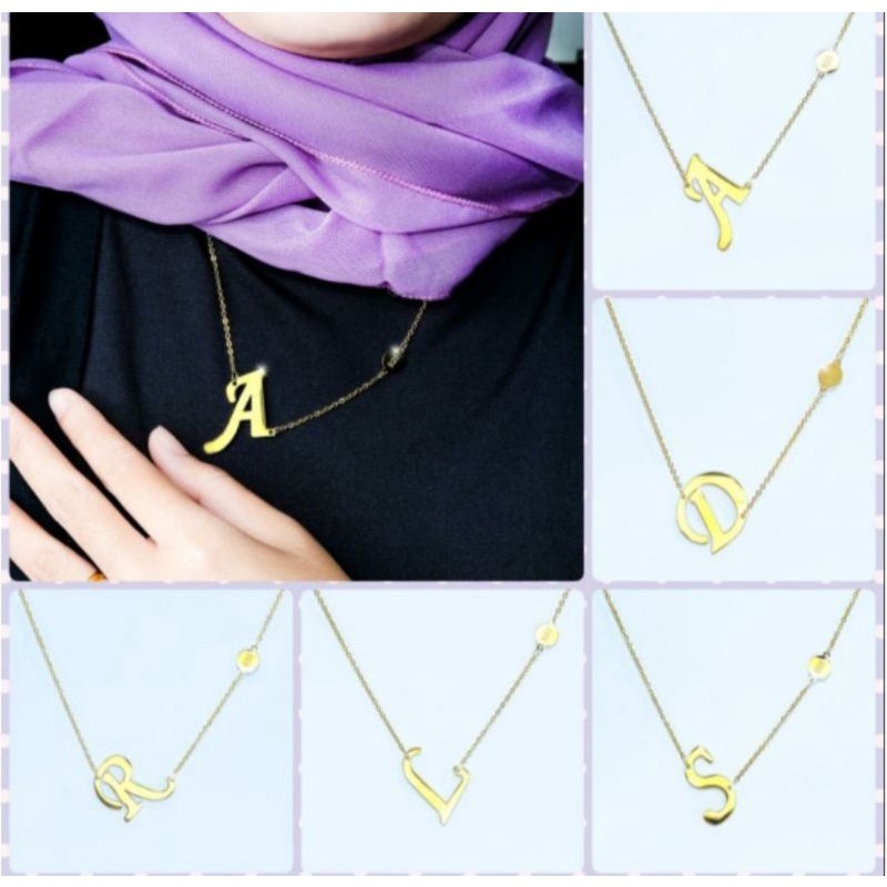 kalung liontin nama inisial / kalung titanium stainless liontin