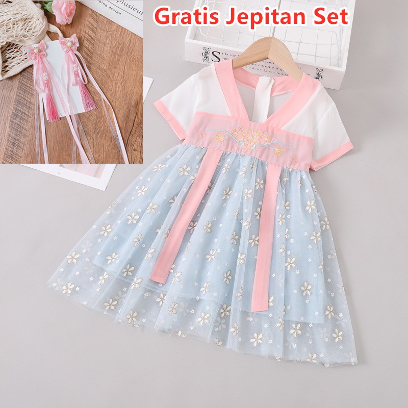 Dress Anak Perempuan Hanfu Musim Panas Gaun Peri Rok 2-6 Tahun