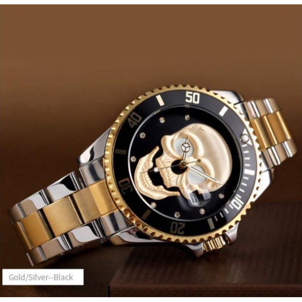 COD✔Jam Tangan Pria Analog Rolex Tali Rantai Tengkorak Ghost Rider Men's Watch Stainless Steel
