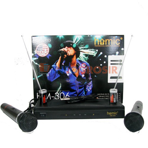 Mic Double Wireless Homic 306 2 mic free batrai suara mantap-original