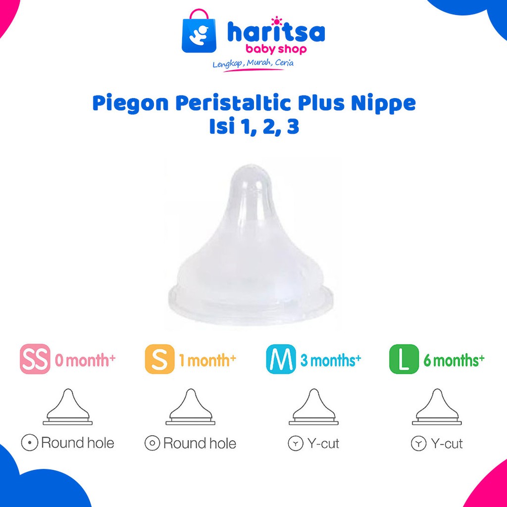 Pigeon Peristaltic Plus Nipple S/M/L Wide Neck Bottle Dot Bayi Isi 1 / Isi 2 / Isi 3