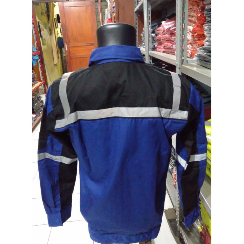 BAJU WEARPAK ATASAN SERAGAM SAFETY BAJU PROYEK BIRU HITAM FREE LOGO SCOTLIGHT PUNDAK FREE LOGO