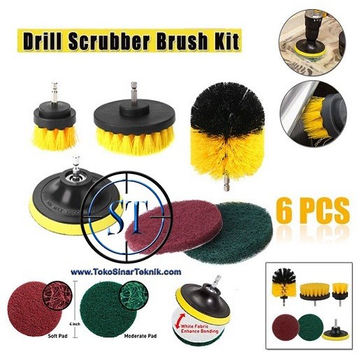 Kepala Sikat Bor Elektrik 6 Pcs Power Of Cleaning Brush Head Kitchen Bathroom Floor Bor Listrik Set Nylon