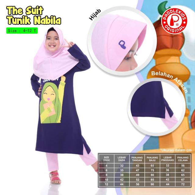 Baju Anak Perempuan Muslim Setelan Tunik dan Celana Paddle Kids