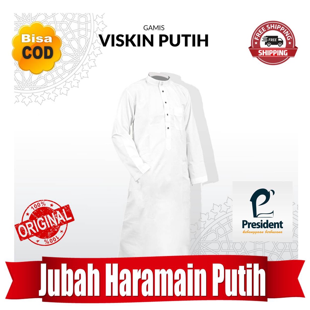 Jubah Gamis Pria Muslim Haramain / Jubah Gamis Putih President