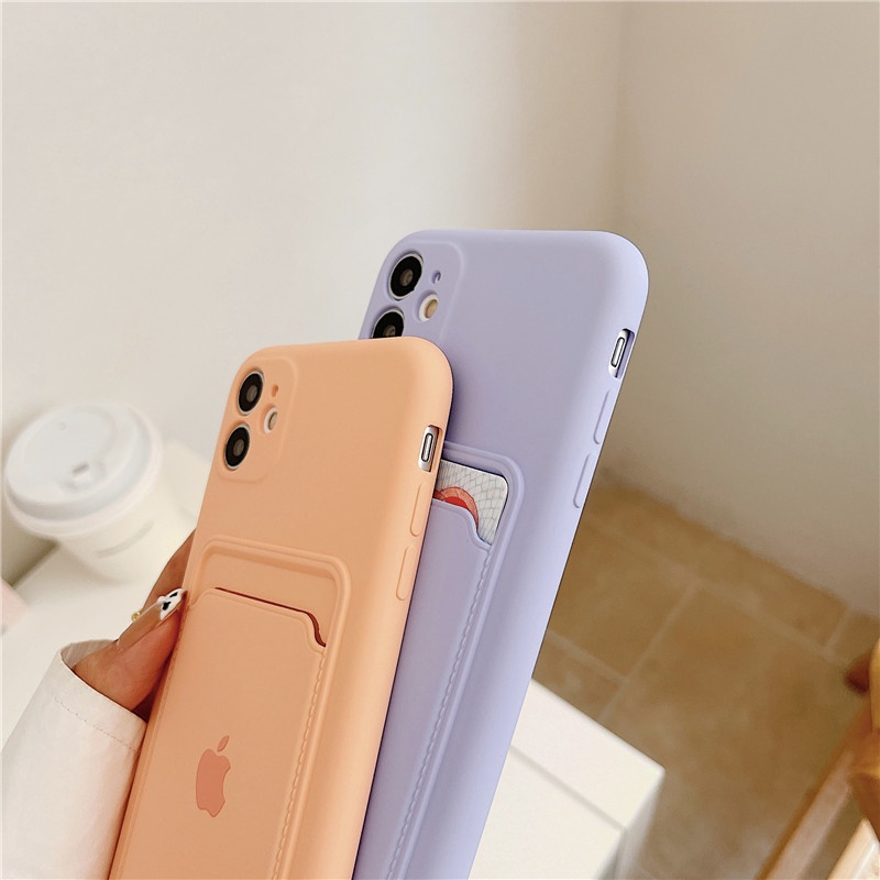 Silicone Card Holder Case Iphone 11 13 12 Pro Max Xs Max XR 7 8 Plus Se2020 dengan Logo All-Inclusive Portable Anti Jatuh Pelindung Case