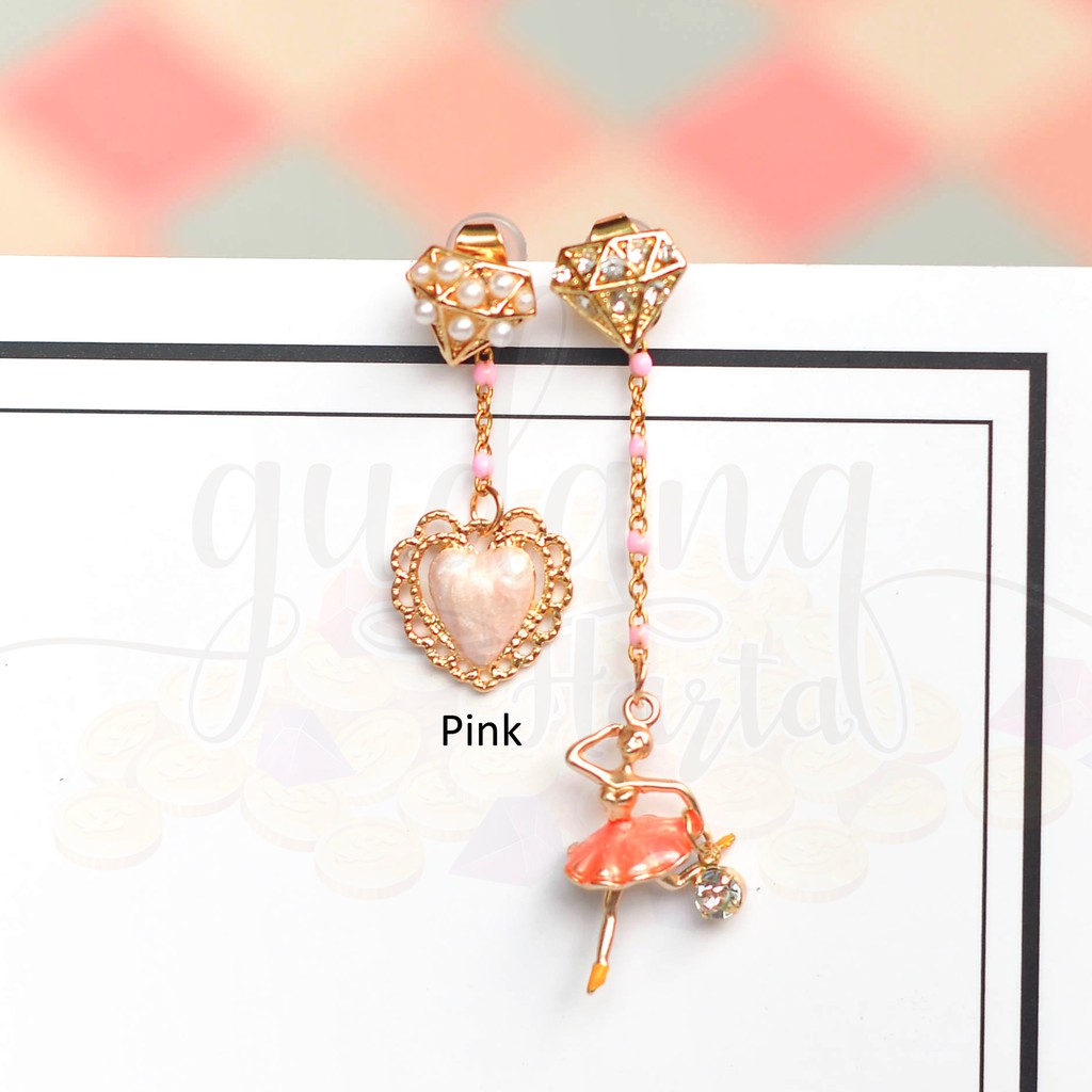 Anting Stud Love Ballerina Penari Balet Panjang Unik Asimetris GH 203614