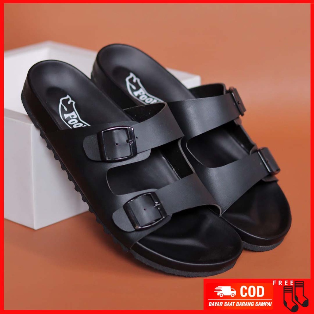 MOLK|Sandal Casual Pria Kulit Syintetic Fashion Trendy Kekinian Original Distro dua Strap Terbaru