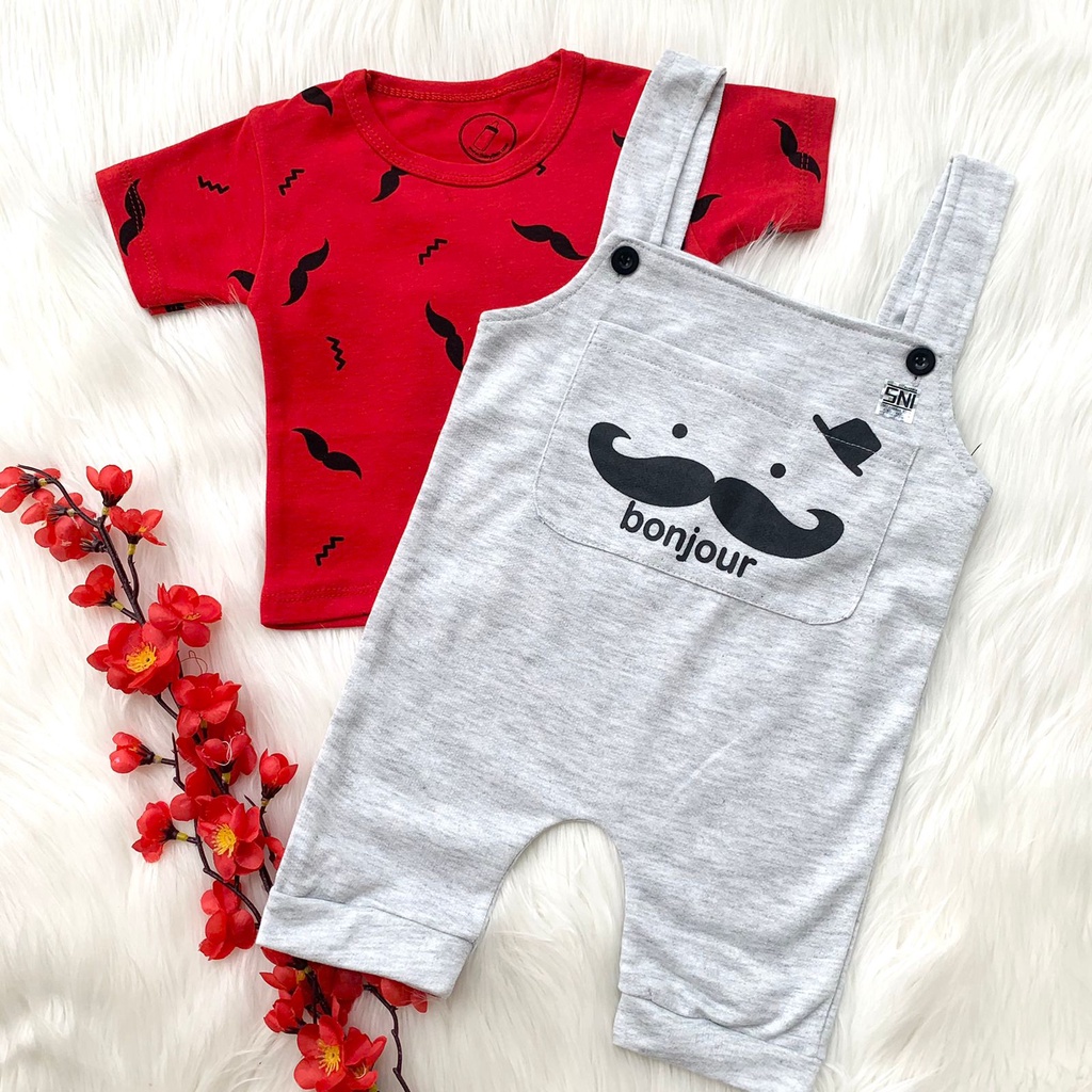 Baju setelan kaos jumper baju kodok overall lucu fashion anak bayi cowok laki baby boy murah -bon